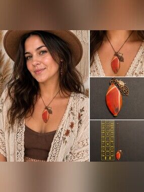 Handmade Red Jasper Colored Pendant Charm Necklace